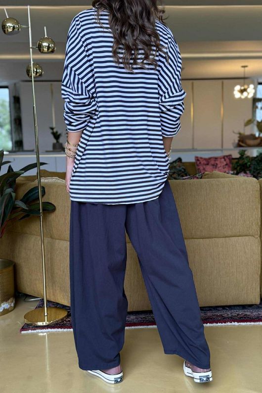 Made in Italy Perfect Breton V Long Sleeve Top Navy - ** 